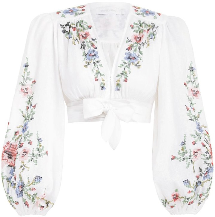 Zimmermann Juliette Cross Stitch Crop Top in Ivory ShopStyle