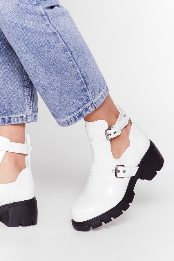 white cut out boots