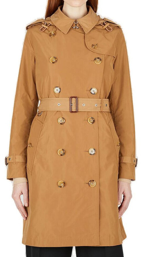 beige trench coat with hood