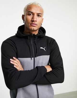 Puma muscle fit full zip hoodie in black and grey marl - ShopStyle