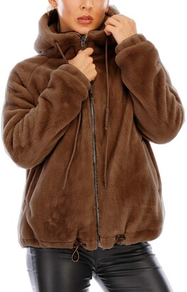 Vieliring Women's Winter Thick Warm Open Front Cardigan Long Sleeve Faux Fur Parka Outwear Coat Hooded Jacket 8-22 (S