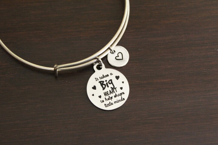 Etsy It Takes A Big Heart To Help Shape Little Minds Bangle - Teacher Bracelet Jewelry Gift #1 Teacher-I/B/H