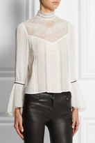 Thumbnail for your product : Alice + Olivia Brett lace-paneled stretch-silk georgette top