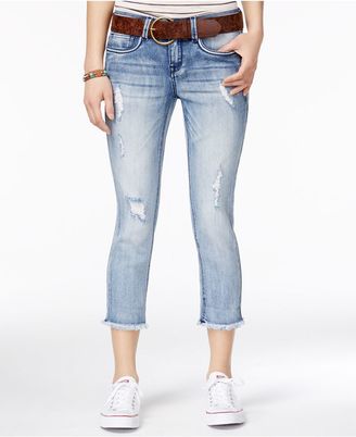 Dollhouse Juniors' Ripped Belted Cropped Skinny Jeans