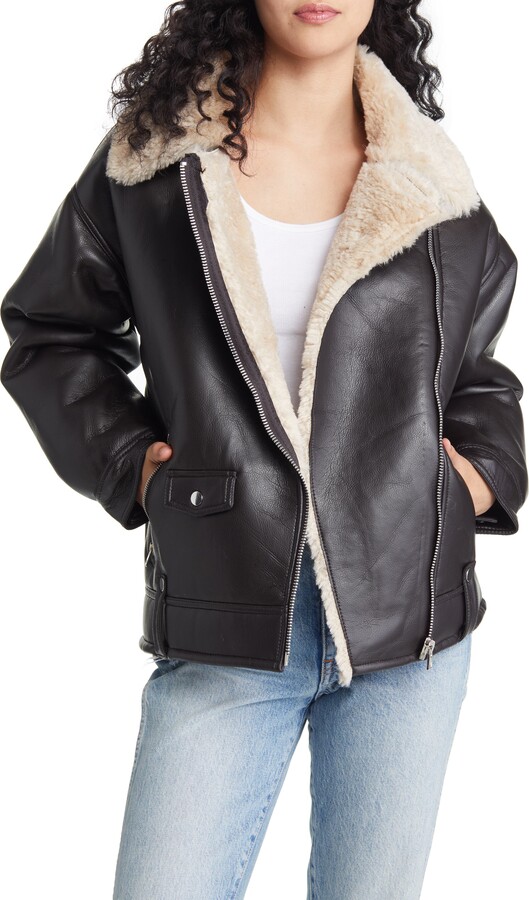 Faux Shearling & Faux Leather Aviator Jacket ShopStyle