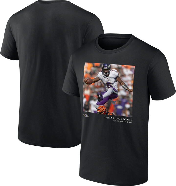 Fanatics MTO Label Men's Lamar Jackson Black Baltimore Ravens NFL Flash Features Week 5 T-Shirt