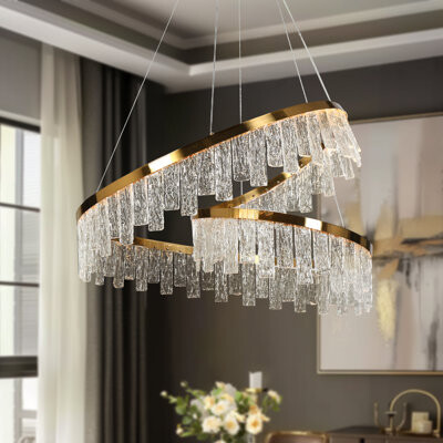 Everly Quinn Daine Dimmable LED 31.5'' W Geometric Textured Glass Dining Room Chandelier