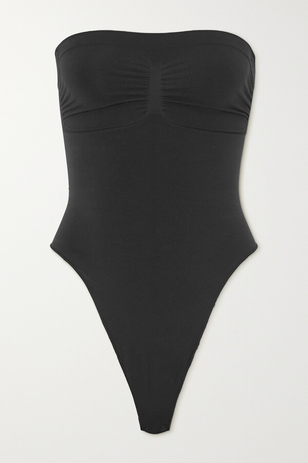 Saint Genies strapless satin corset bodysuit in black - ShopStyle Tops