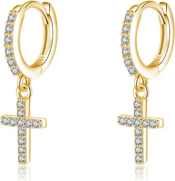 Summit Adventure 925SterlingSilverCrossHoopEarringsforWomenTeensSmallCZHoopEarringsHuggieDropGoldOneSize