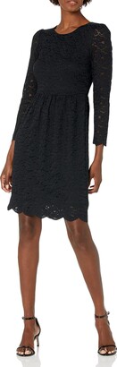 Lark & Ro Women's Long Sleeve Gathered Lace Fit and Flare Dress