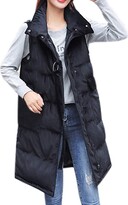 Thumbnail for your product : Kalorywee Coats KaloryWee Long Down Vest Women's Cotton Padded Zip Up Front Quilted Puffer Jacket with Hood Coffee