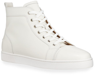 white leather high top sneakers
