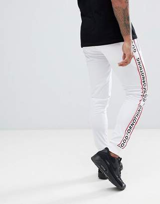 ASOS Good For Nothing Skinny Joggers In White With Logo Side Stripes Exclusive to