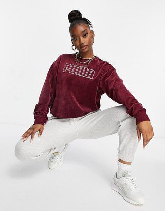 Puma velour sweatshirt in burgundy - ShopStyle
