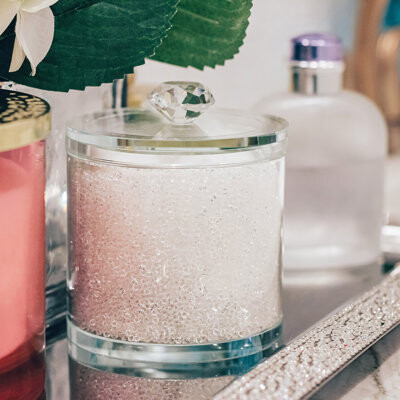 Sparkles Home | Crystal-Filled Cotton Ball Holder | Glass Rhinestones | Bathroom Storage