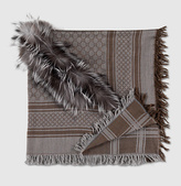 Thumbnail for your product : Gucci GG pattern shawl with fur trim