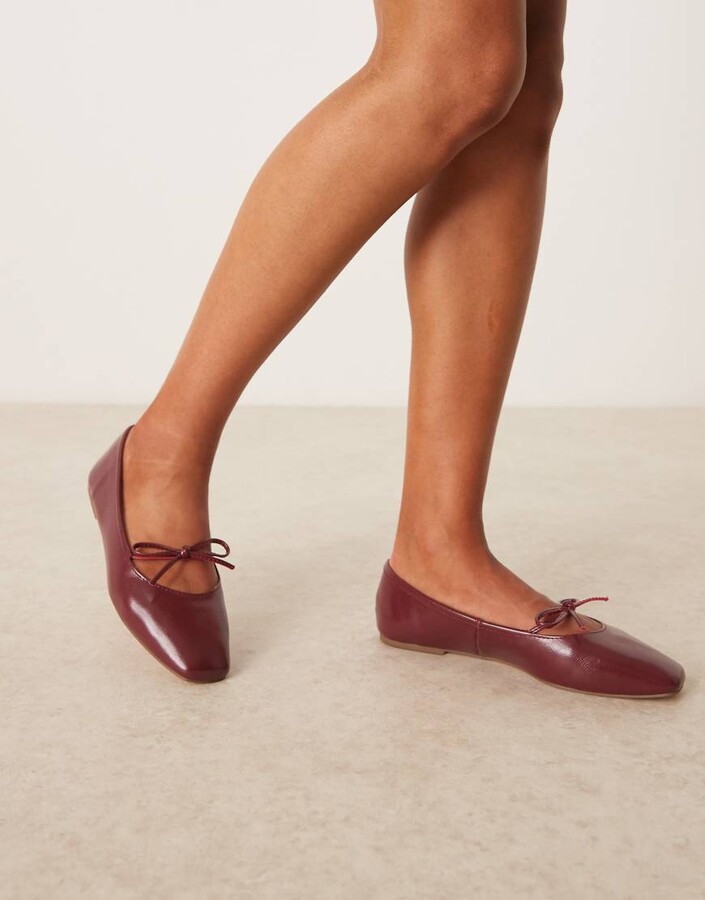 ASOS DESIGN Lilah bow detail mary jane ballet flats in burgundy