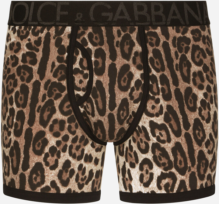 Dolce & Gabbana Long-leg two-way stretch cotton boxers with leopard print -  ShopStyle