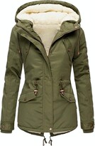 Thumbnail for your product : TDEOK Women's Plush Warm Winter Jacket Large Size Pure Colour Down Coat Long Sleeve Zip Pocket Comfortable Coat