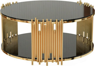 Ivy Bronx Modern Minimalist Light Luxury Style Stainless Steel Circular Coffee Table Black Tempered Glass Countertop Living Room Coffee Table