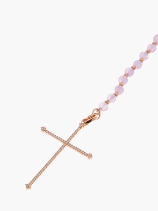 Diane Kordas Cross Diamond, Jade & 18kt Rose Gold Necklace - Pink