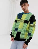 Thumbnail for your product : ASOS Design DESIGN oversized knitted check jumper in yellow