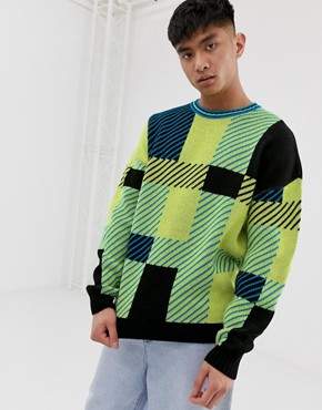 ASOS Design DESIGN oversized knitted check jumper in yellow