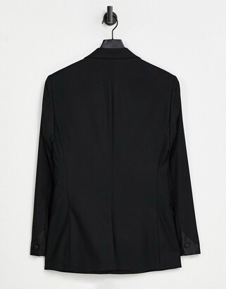 Topman skinny double breasted tuxedo jacket in black