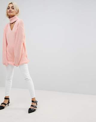 Glamorous Petite Relaxed Sweater With Cut Out High Neck