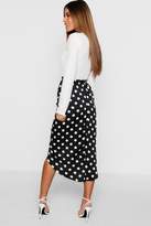 Thumbnail for your product : boohoo Petite Satin Ruched Polka Dot Skirt