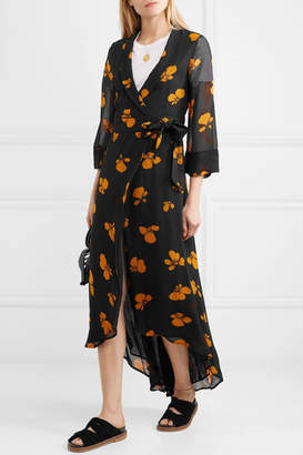 Ganni Fairfax Floral-print Chiffon Wrap Dress - Black