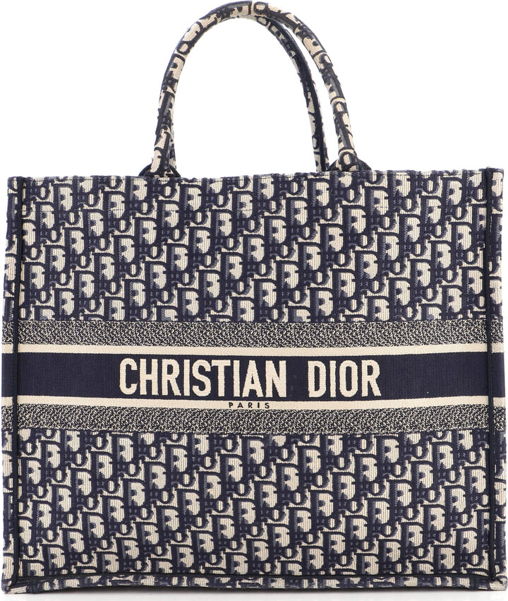 Christian Dior Blue, Pattern Print Large Oblique Book Tote