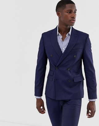 Moss Bros slim fit double breasted suit jacket with stretch in navy