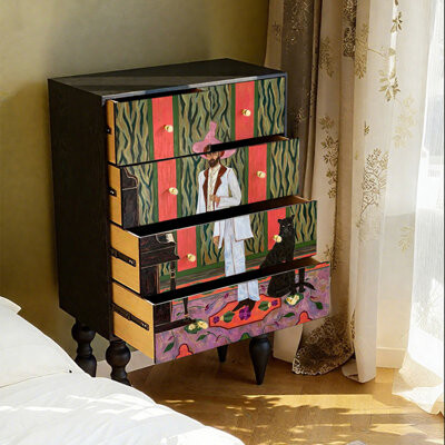 East Urban Home Pine Frame Five Drawer Decorative Cabinet