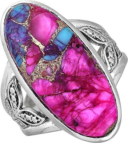 Tiramisu Silver 18.00 ct. tw. Pink Oyster Copper Turquoise Ring