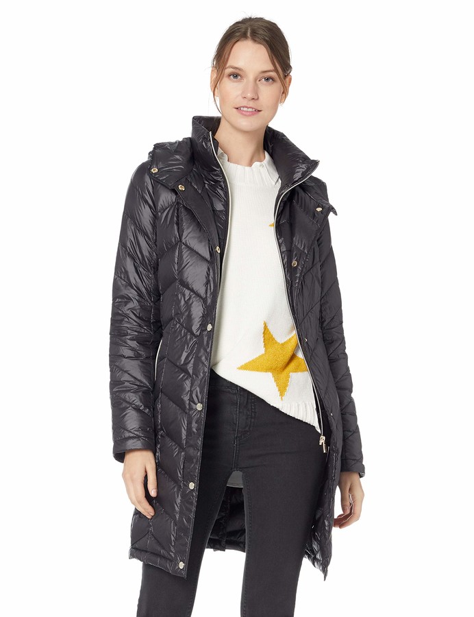calvin klein women's long packable down jacket with attached hood