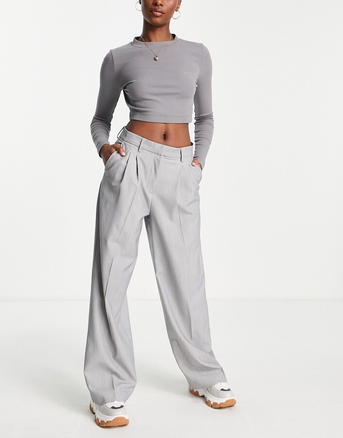 Vero Moda FRSH tailored wide leg pants in gray - ShopStyle