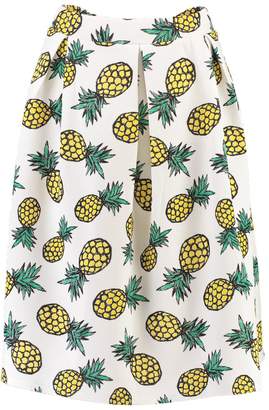 boohoo Cora Pineapple Print Box Pleat Midi Skirt
