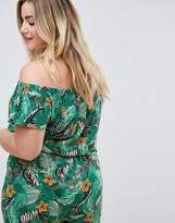 Thumbnail for your product : New Look Curve tropical tie front bardot top in green