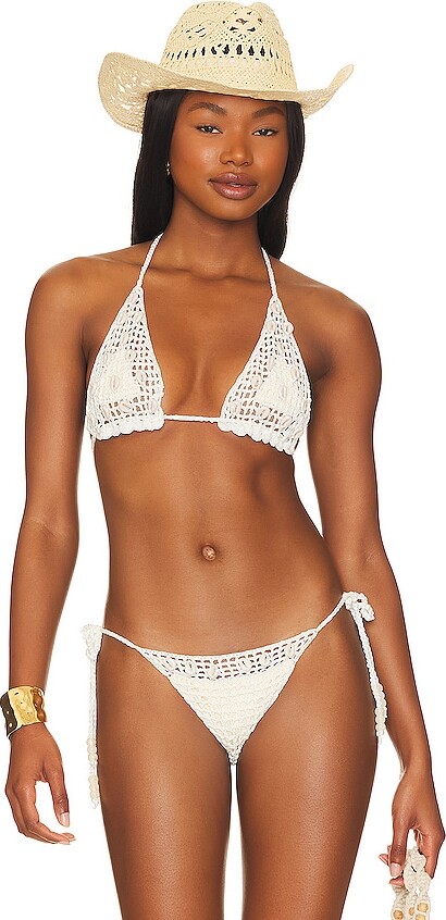 Vince Camuto Women's Crochet Tie Front Triangle Bikini Top White Size Large  