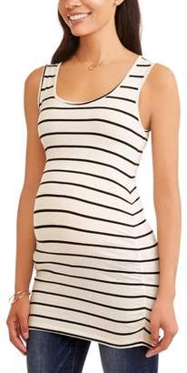 Oh! Mamma Maternity Sleeveless Stripe Scoop Neck Top with Flattering Side Ruching-- Available In Plus Sizes