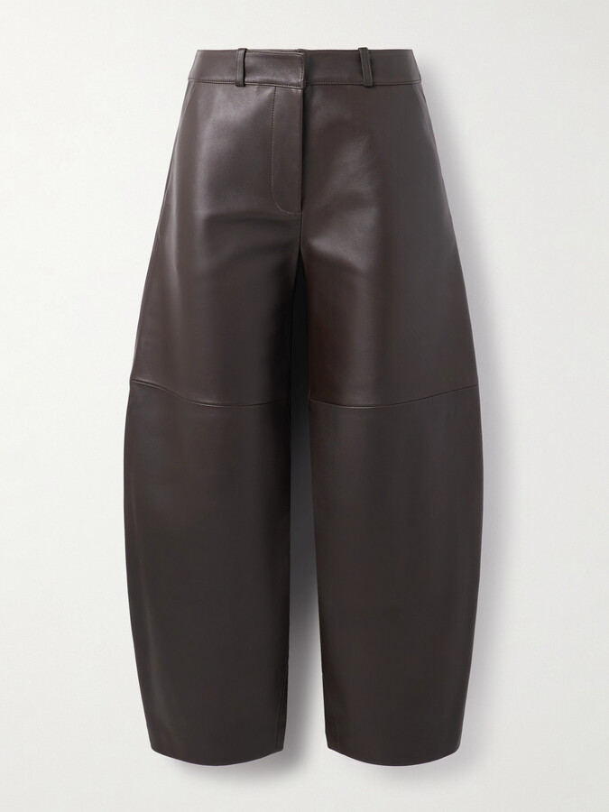Co Paneled Leather Barrel-leg Pants - Brown