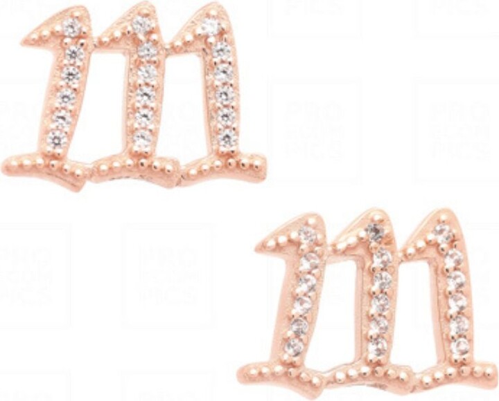 Seven Saints One One One Angel Number Manifestation Stud Earrings White Topaz Rose Gold