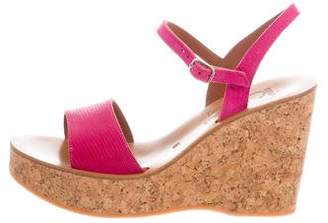 K Jacques St Tropez Embossed Leather Wedge Sandals