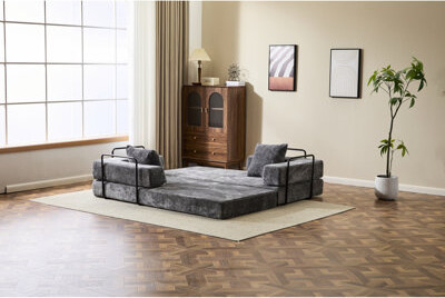 3 - Seat Convertible Compression , Futon Bed With Pillow Back Support, Armrest, And Fabric For Bedroom Game Session Bed, Couch Office Chill