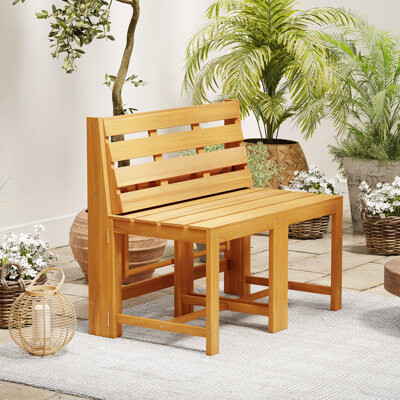 Winston Porter 3-in-1 Outdoor Acacia Wood Loveseat Bench Furnitur w/ Slatted Seat for Garden