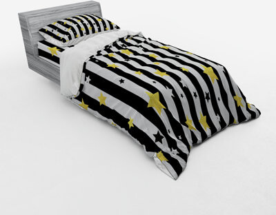 Ambesonne Black/Yellow Microfiber Modern & Contemporary Duvet Cover Set