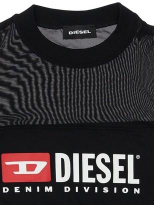 Diesel Logo Print Cotton Jersey & Mesh Crop Top