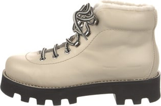 Proenza Schouler Leather Ankle Combat Boots Neutrals Round-Toes Lace-Up Closure at Uppers Includes Box & Dust Bag Designer