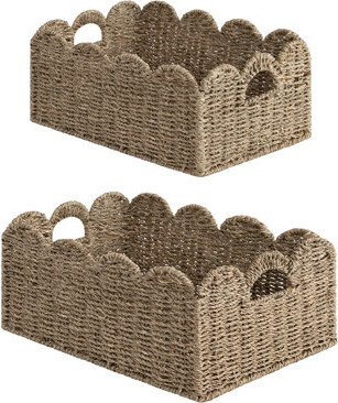 StorageWorks Scalloped Edge Wicker Basket, Scalloped Woven Basket for Organizing, Nursery Basket with Built-in Handles, Storage Basket for Décor, Seag